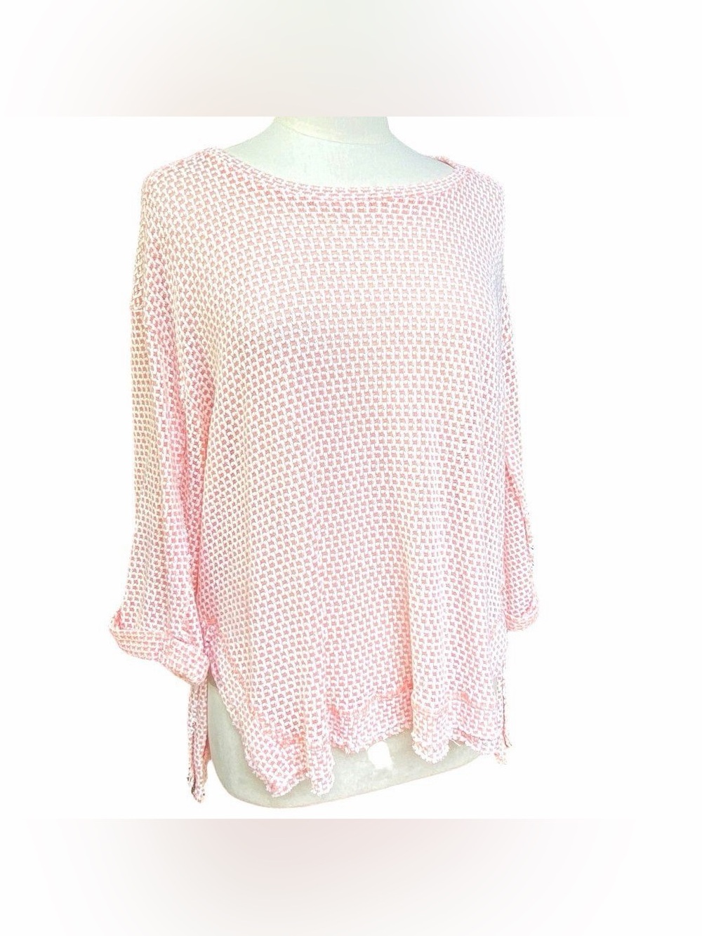 Umgee Blush Peach Waffle Knit High-Low Top - Picture 1 of 4